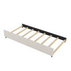 Lit plateforme tapissé de lin beige/gris avec lit gigogne – Double/Queen, 2 couchages