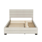 Lit plateforme tapissé de lin beige/gris avec lit gigogne – Double/Queen, 2 couchages