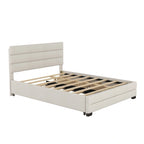Lit plateforme tapissé de lin beige/gris avec lit gigogne – Double/Queen, 2 couchages
