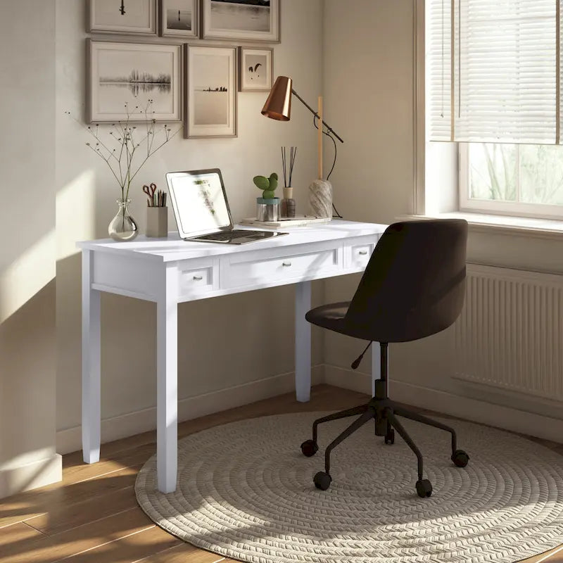Bureau en bois massif avec tiroirs — Multicolore, une place