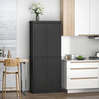 Armoire de cuisine garde-manger à 4 portes avec 6 étagères, noir/blanc
