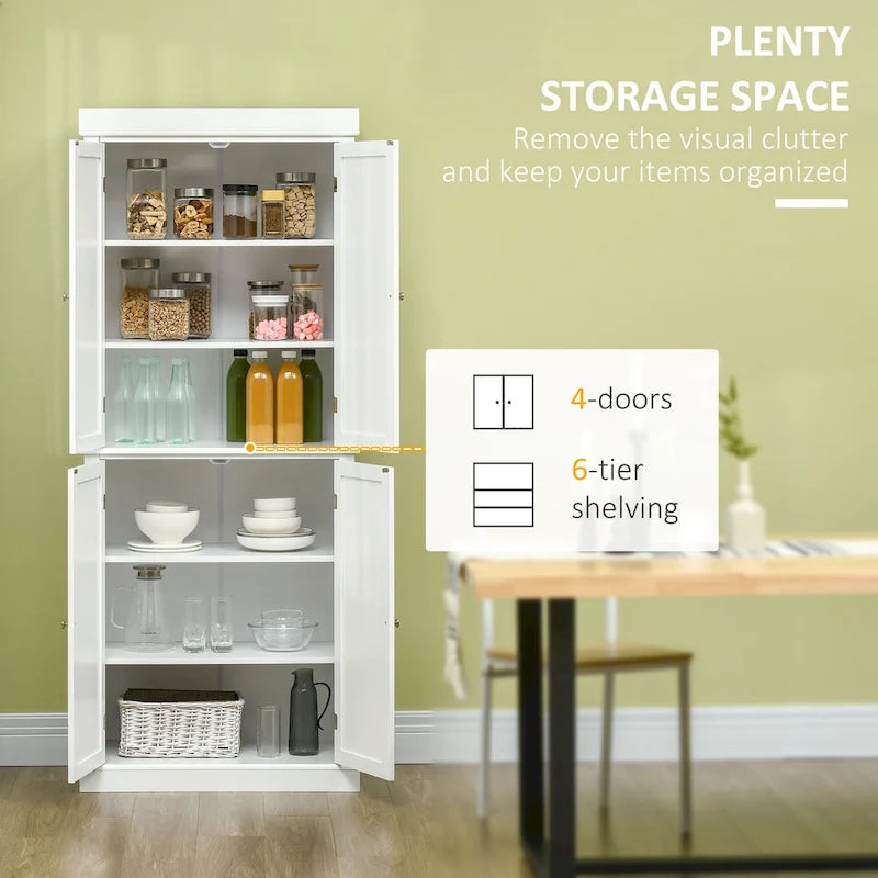 Armoire de cuisine garde-manger à 4 portes avec 6 étagères, noir/blanc