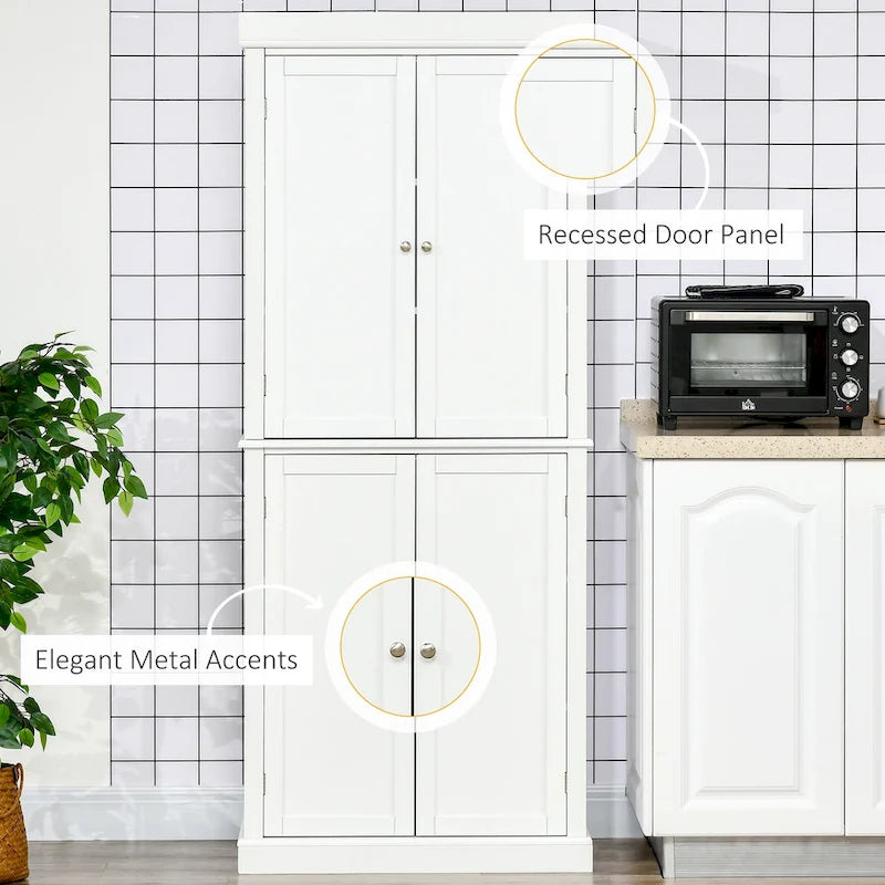 Armoire de cuisine garde-manger à 4 portes avec 6 étagères, noir/blanc