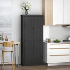 Armoire de cuisine garde-manger à 4 portes avec 6 étagères, noir/blanc