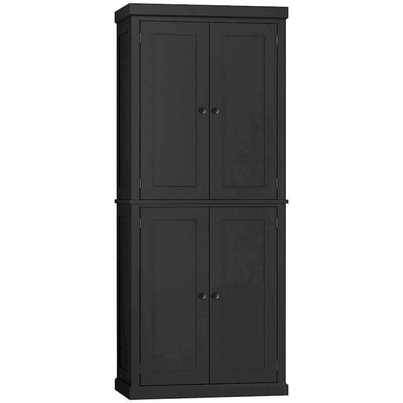 Armoire de cuisine garde-manger à 4 portes avec 6 étagères, noir/blanc