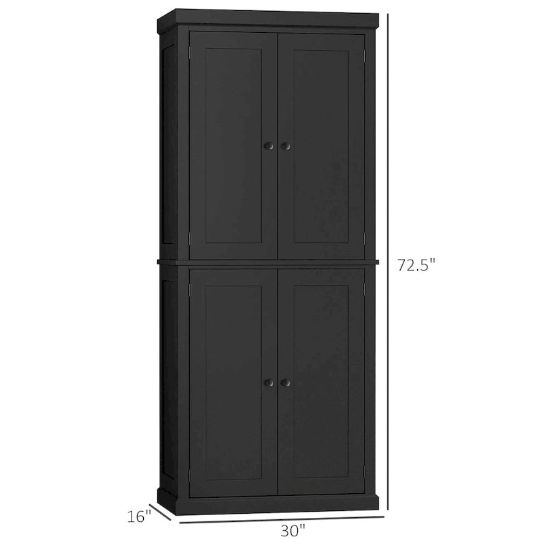 Armoire de cuisine garde-manger à 4 portes avec 6 étagères, noir/blanc