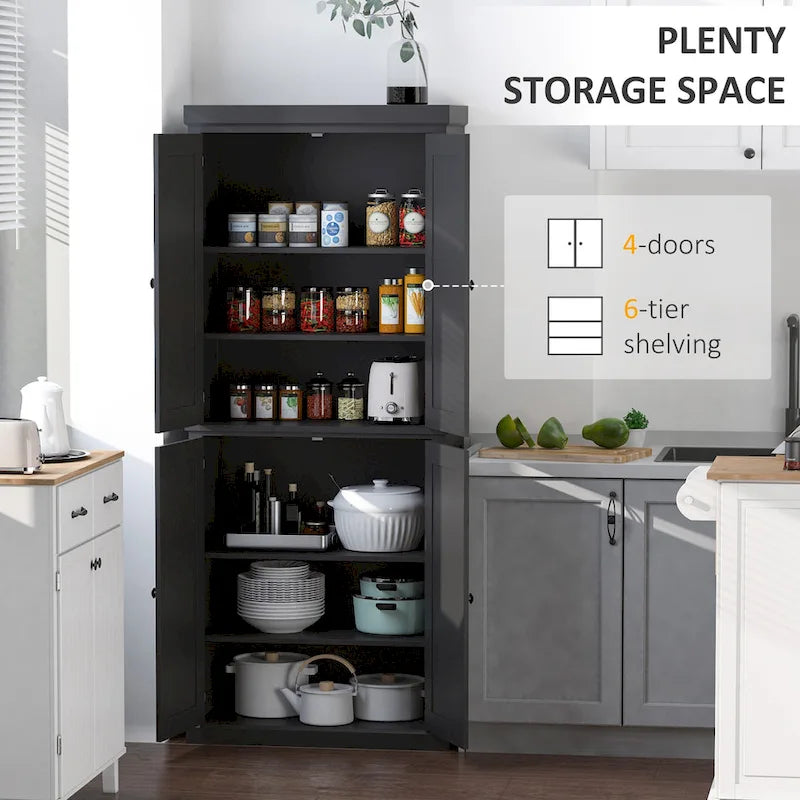 Armoire de cuisine garde-manger à 4 portes avec 6 étagères, noir/blanc