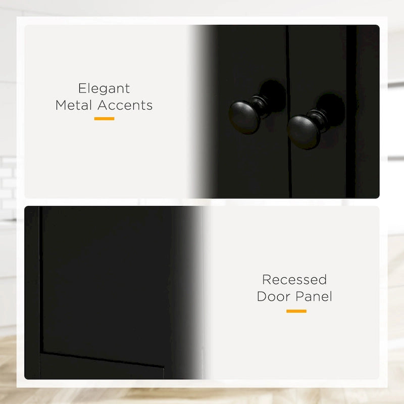 Armoire de cuisine garde-manger à 4 portes avec 6 étagères, noir/blanc