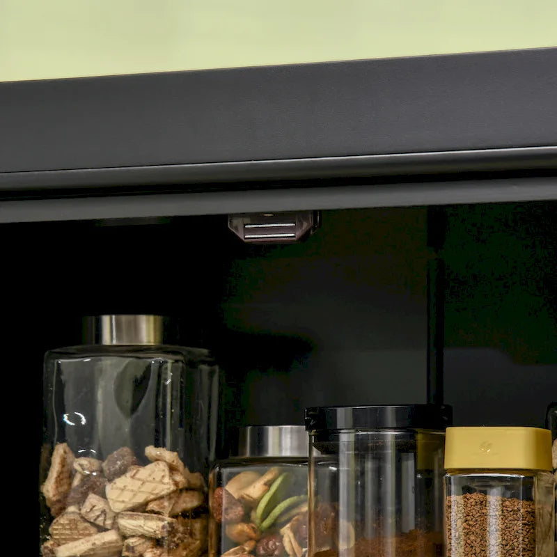 Armoire de cuisine garde-manger à 4 portes avec 6 étagères, noir/blanc