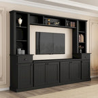 Entertainment Unit with Bridge, TV Stand with Adjustable Shelves for TVs Up to 75, Two Media Consoles