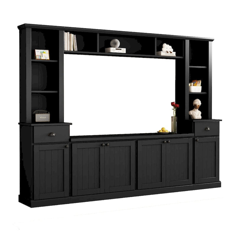 Meuble TV Blanc / Noir avec Pont & Meubles d'Appoint – Convient aux TV jusqu'à 75"