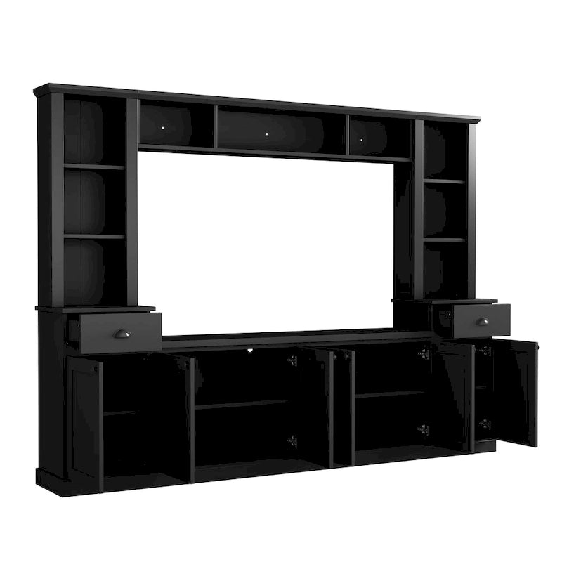 Meuble TV Blanc / Noir avec Pont & Meubles d'Appoint – Convient aux TV jusqu'à 75"