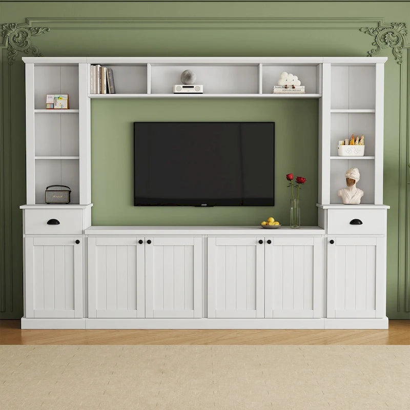 Meuble TV Blanc / Noir avec Pont & Meubles d'Appoint – Convient aux TV jusqu'à 75"