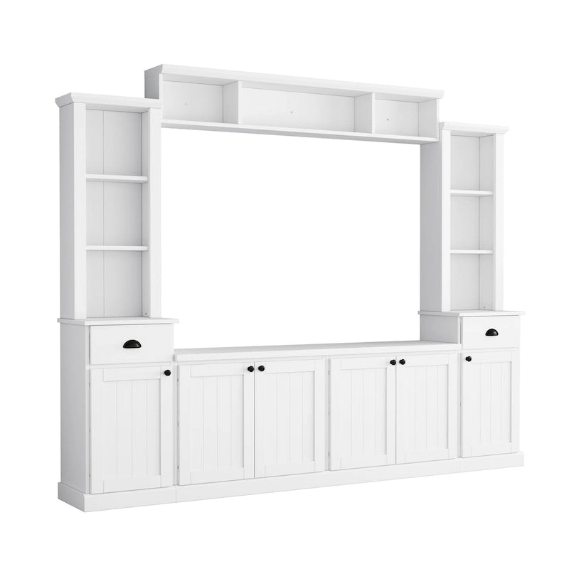 Meuble TV Blanc / Noir avec Pont & Meubles d'Appoint – Convient aux TV jusqu'à 75"