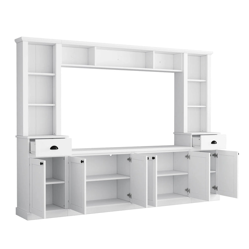 Meuble TV Blanc / Noir avec Pont & Meubles d'Appoint – Convient aux TV jusqu'à 75"