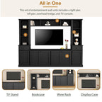 Meuble TV Blanc / Noir avec Pont & Meubles d'Appoint – Convient aux TV jusqu'à 75"