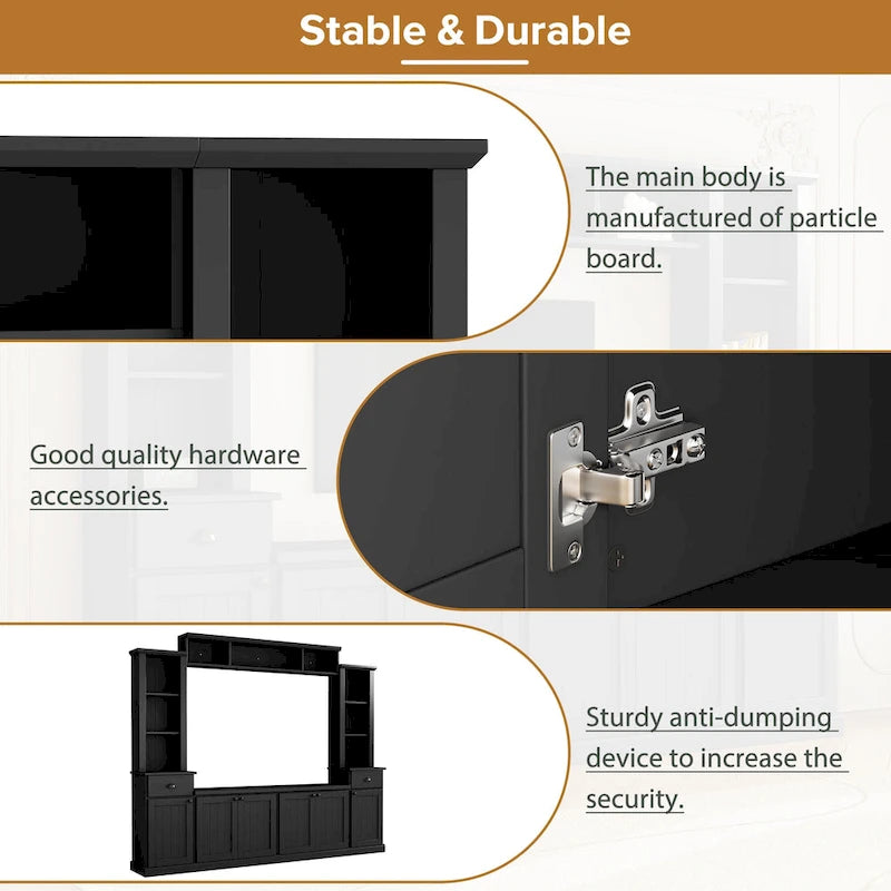 Meuble TV Blanc / Noir avec Pont & Meubles d'Appoint – Convient aux TV jusqu'à 75"