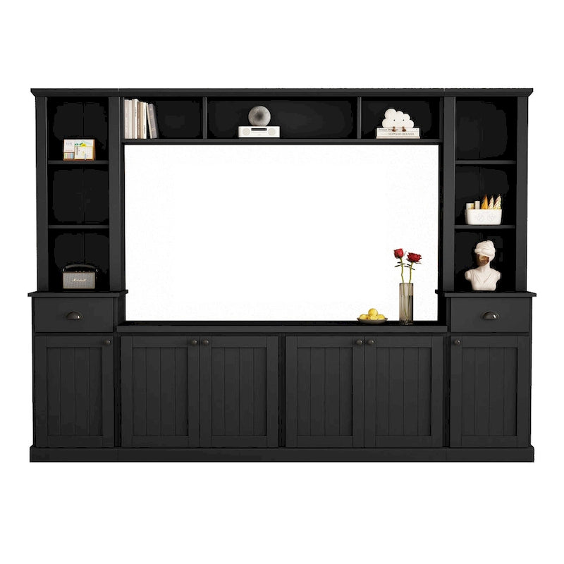 Meuble TV Blanc / Noir avec Pont & Meubles d'Appoint – Convient aux TV jusqu'à 75"