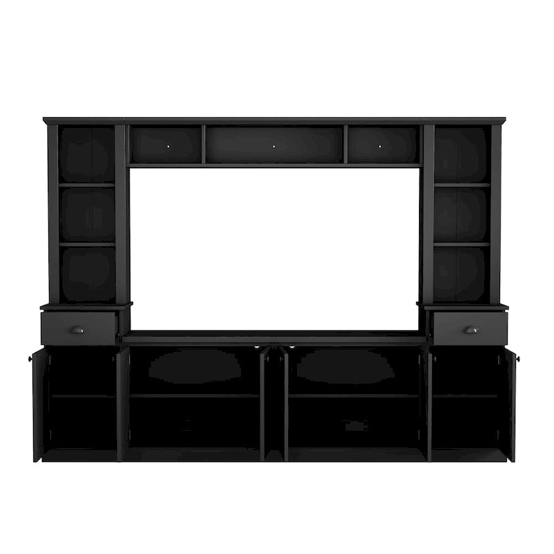 Meuble TV Blanc / Noir avec Pont & Meubles d'Appoint – Convient aux TV jusqu'à 75"
