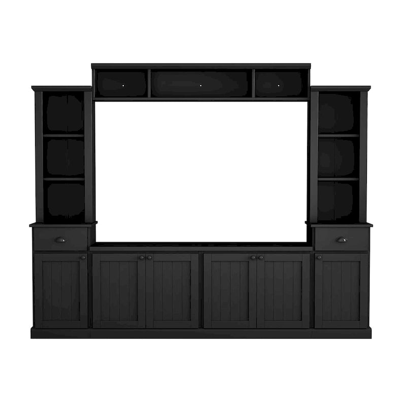 Meuble TV Blanc / Noir avec Pont & Meubles d'Appoint – Convient aux TV jusqu'à 75"