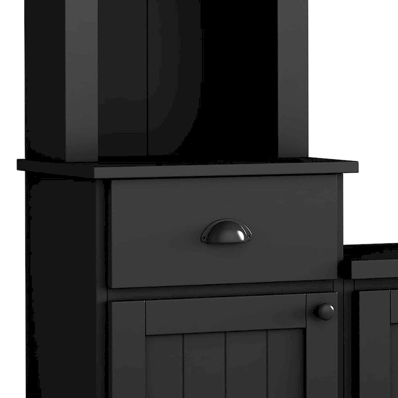 Meuble TV Blanc / Noir avec Pont & Meubles d'Appoint – Convient aux TV jusqu'à 75"