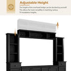 Meuble TV Blanc / Noir avec Pont & Meubles d'Appoint – Convient aux TV jusqu'à 75"
