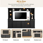 Meuble TV Blanc / Noir avec Pont & Meubles d'Appoint – Convient aux TV jusqu'à 75"