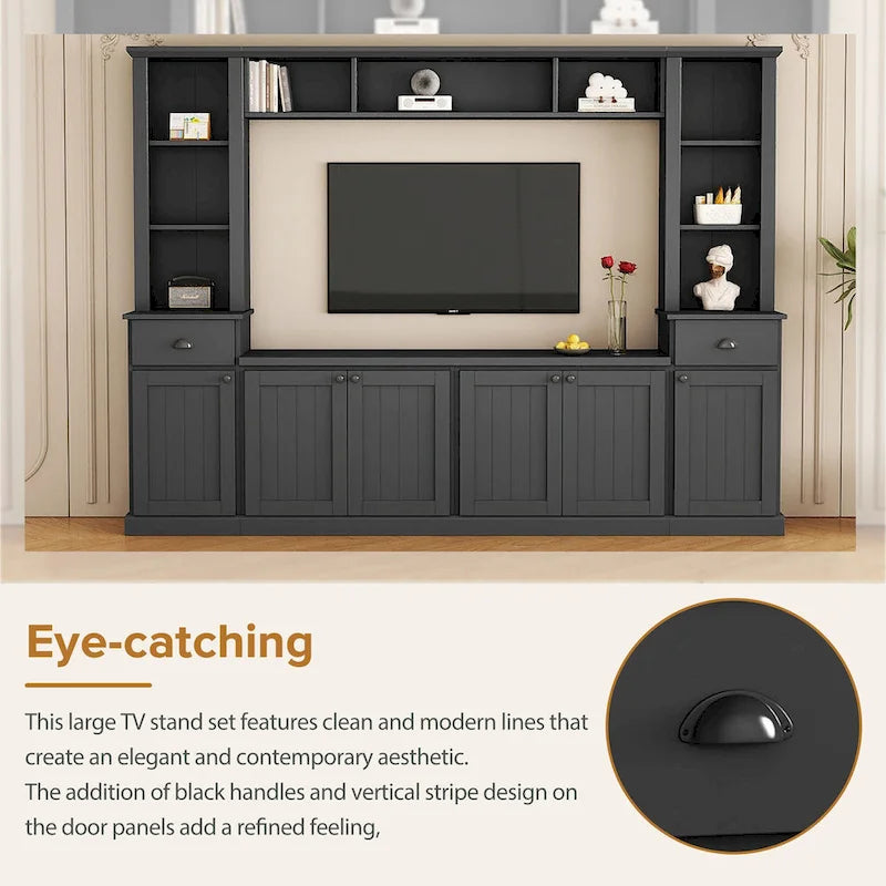 Meuble TV Blanc / Noir avec Pont & Meubles d'Appoint – Convient aux TV jusqu'à 75"