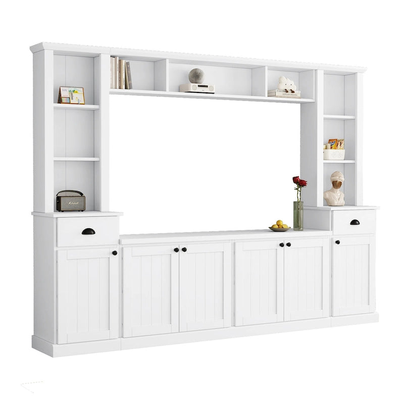 Meuble TV Blanc / Noir avec Pont & Meubles d'Appoint – Convient aux TV jusqu'à 75"