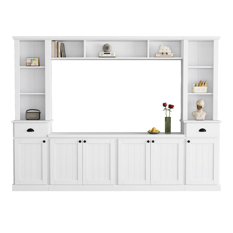 Meuble TV Blanc / Noir avec Pont & Meubles d'Appoint – Convient aux TV jusqu'à 75"