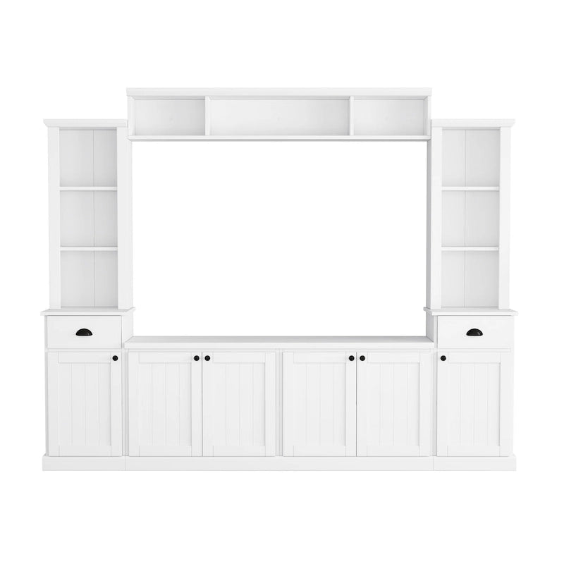 Meuble TV Blanc / Noir avec Pont & Meubles d'Appoint – Convient aux TV jusqu'à 75"
