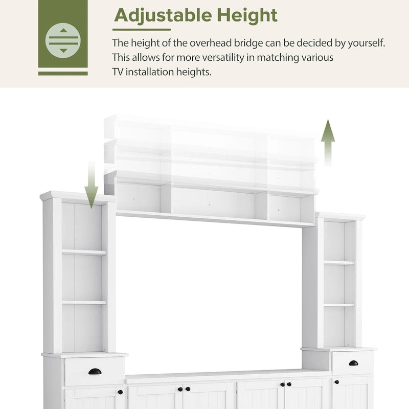 Meuble TV Blanc / Noir avec Pont & Meubles d'Appoint – Convient aux TV jusqu'à 75"