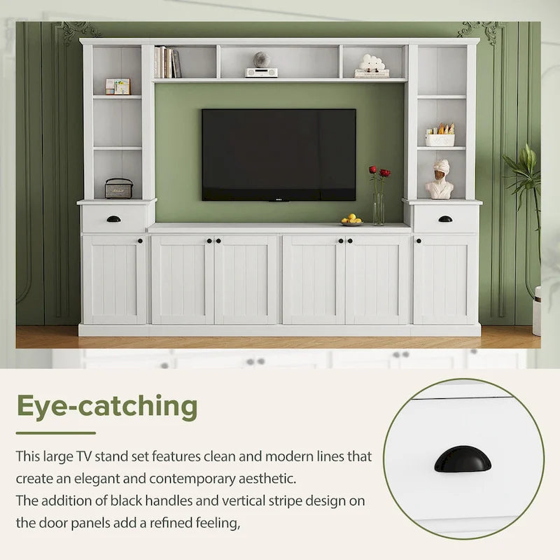 Meuble TV Blanc / Noir avec Pont & Meubles d'Appoint – Convient aux TV jusqu'à 75"