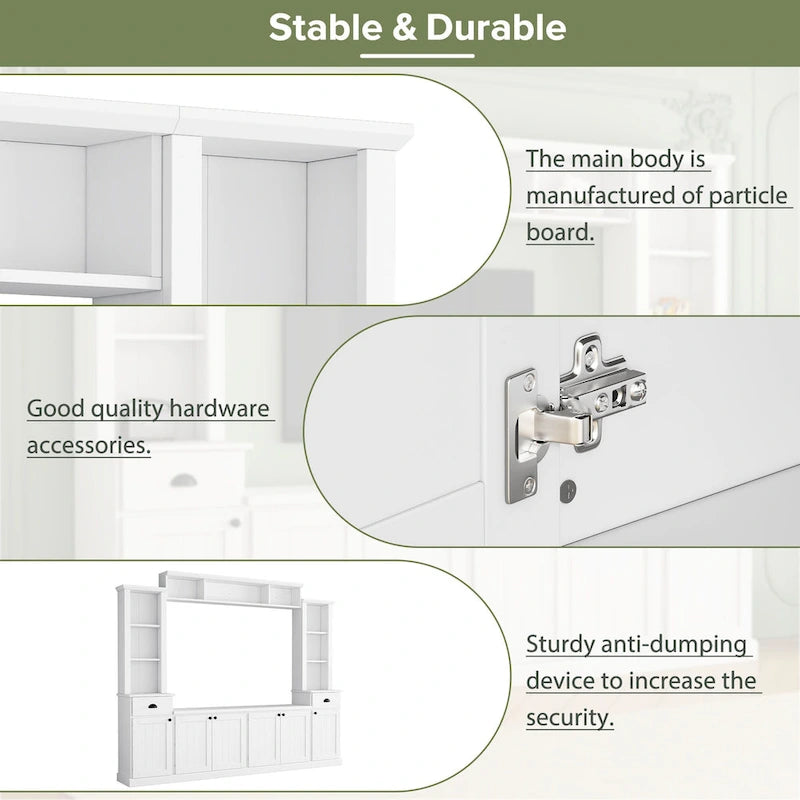Meuble TV Blanc / Noir avec Pont & Meubles d'Appoint – Convient aux TV jusqu'à 75"