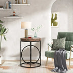 Table d'appoint ronde — Doré / Marron rustique / Noir, Piètement métallique en forme de O