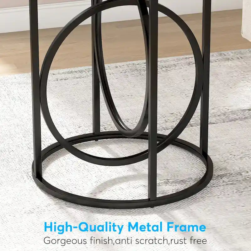 Table d'appoint ronde — Doré / Marron rustique / Noir, Piètement métallique en forme de O