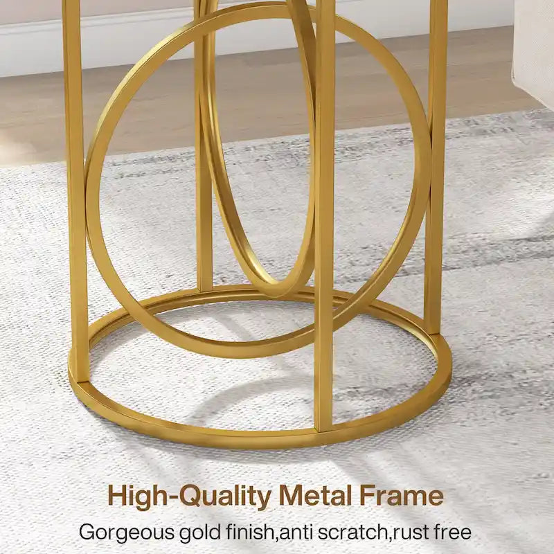 Table d'appoint ronde — Doré / Marron rustique / Noir, Piètement métallique en forme de O