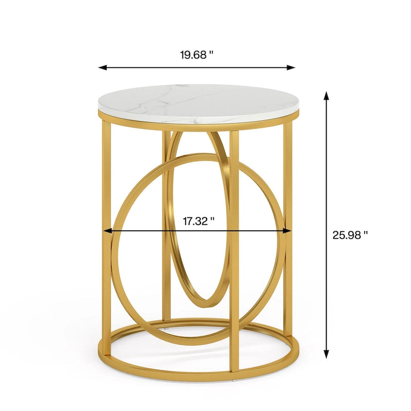 Table d'appoint ronde — Doré / Marron rustique / Noir, Piètement métallique en forme de O