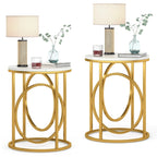Table d'appoint ronde — Doré / Marron rustique / Noir, Piètement métallique en forme de O