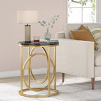 Table d'appoint ronde — Doré / Marron rustique / Noir, Piètement métallique en forme de O