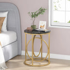 Table d'appoint ronde — Doré / Marron rustique / Noir, Piètement métallique en forme de O