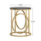 Table d'appoint ronde — Doré / Marron rustique / Noir, Piètement métallique en forme de O