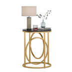 Table d'appoint ronde — Doré / Marron rustique / Noir, Piètement métallique en forme de O