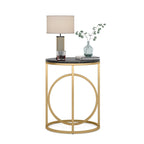 Table d'appoint ronde — Doré / Marron rustique / Noir, Piètement métallique en forme de O