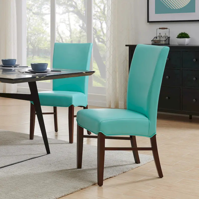 Chaise de salle à manger sans accoudoirs en cuir reconstitué, lot de 2 — Bleu vintage / Grenade / Gris vintage / Crème / Citrouille / Aqua / Noir / Caramel vintage