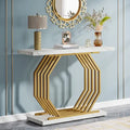 Console en Faux Marbre Doré/Noir avec Base Métallique Géométrique, 101 cm, Assemblage par 1 Personne