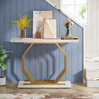 Console en Faux Marbre Doré/Noir avec Base Métallique Géométrique, 101 cm, Assemblage par 1 Personne
