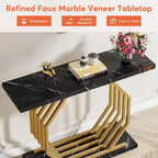 Console en Faux Marbre Doré/Noir avec Base Métallique Géométrique, 101 cm, Assemblage par 1 Personne