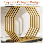Console en Faux Marbre Doré/Noir avec Base Métallique Géométrique, 101 cm, Assemblage par 1 Personne