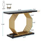 Console en Faux Marbre Doré/Noir avec Base Métallique Géométrique, 101 cm, Assemblage par 1 Personne